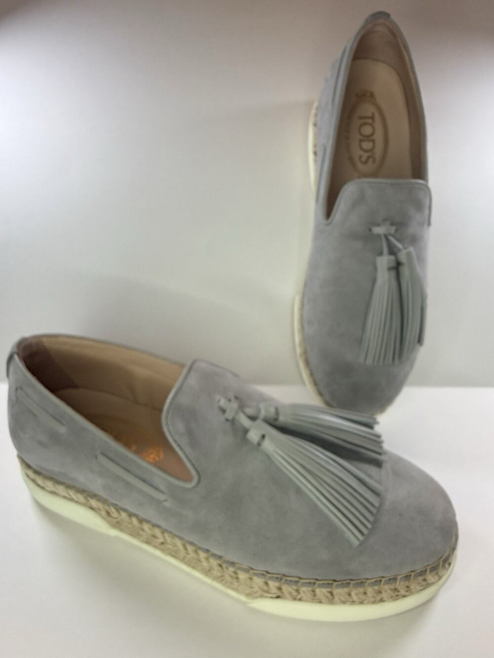 Tod's Gray Suede Tassel Slip-On Loafers Round Toe Women's US 8